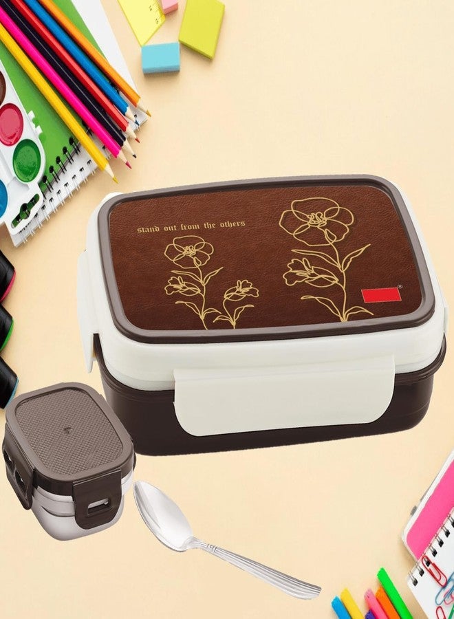 نابيا علبة طعام نابيا سناك برو المعزولة المصنوعة من الفولاذ المقاوم للصدأ للأطفال، علبة طعام داخلية من الفولاذ مع ملعقة للأولاد والبنات والمدرسة، خالية من مادة BPA ومقاومة للتسرب، سعة 850 مل (بني) - Image 5